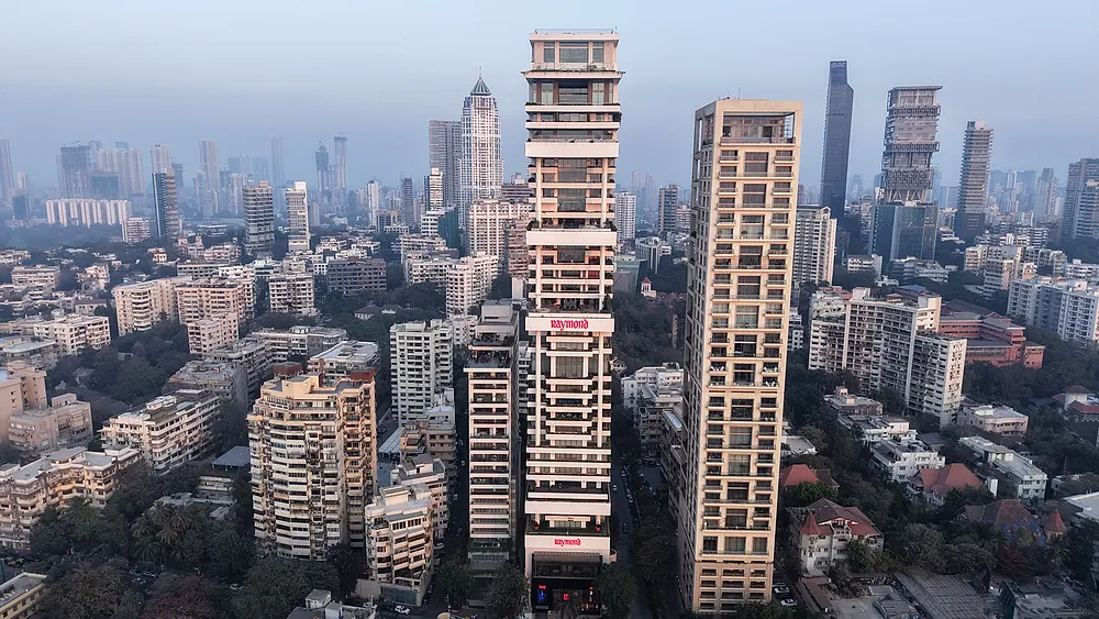 Aerial view of Mumbai towers with the Raymond building at centre