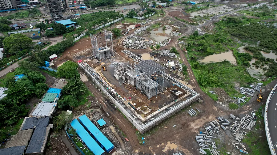 Aerial view, Jun 2025. Superstructure. Monsoon on.